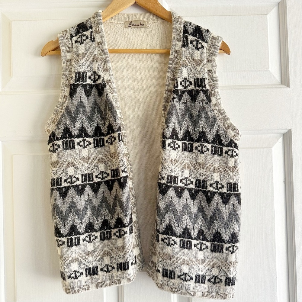 Vintage Alpaca Wool Handknit Open Knit Vest Peruvian Tribal Size Medium